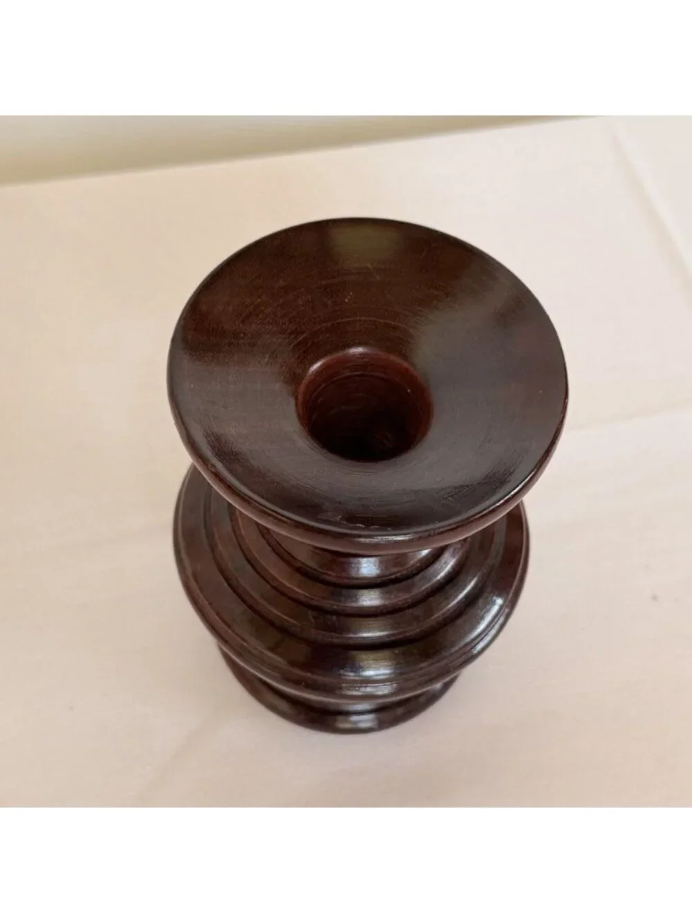 Vintage Turned Wood Pillar Candle Holder Dark Brown Decor Farmhouse Cottage